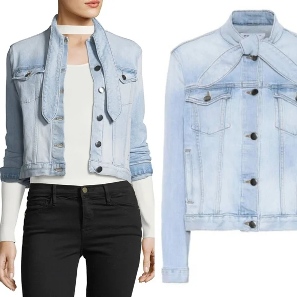 FRAME // le tie neck button front slim fit soft stretch denim jacket littleton - Picture 11 of 16
